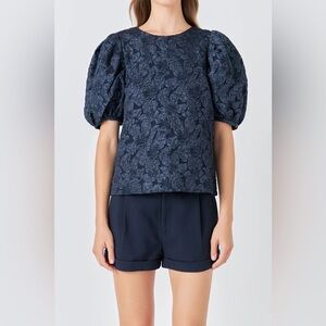 Endless Rose Floral Jacquard Puff Sleeve Top | Size Small